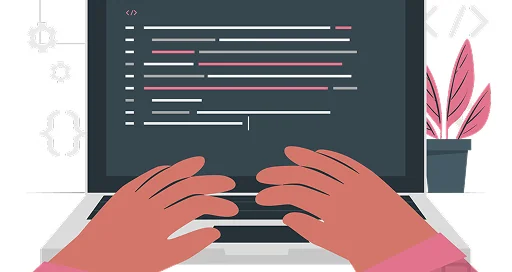 ネット販売サイト制作のコーディングをしているイラスト
