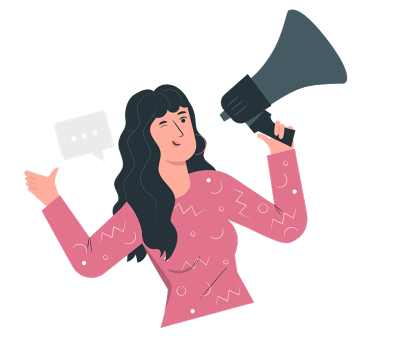ネット販売サイトの3つのポイントをPRする女性のイラスト